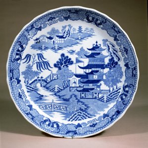 Plato de patrón de sauce de Worcestershire, hecho por Grainger Lee and Company, c.1850